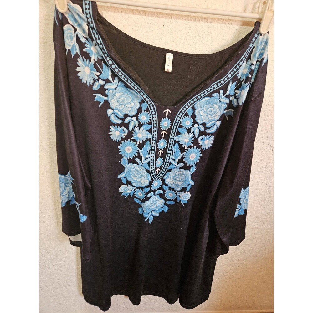 Women's NEW RoseGal Long Sleeve Black & Turquoise Tunic - Siize 5XL
